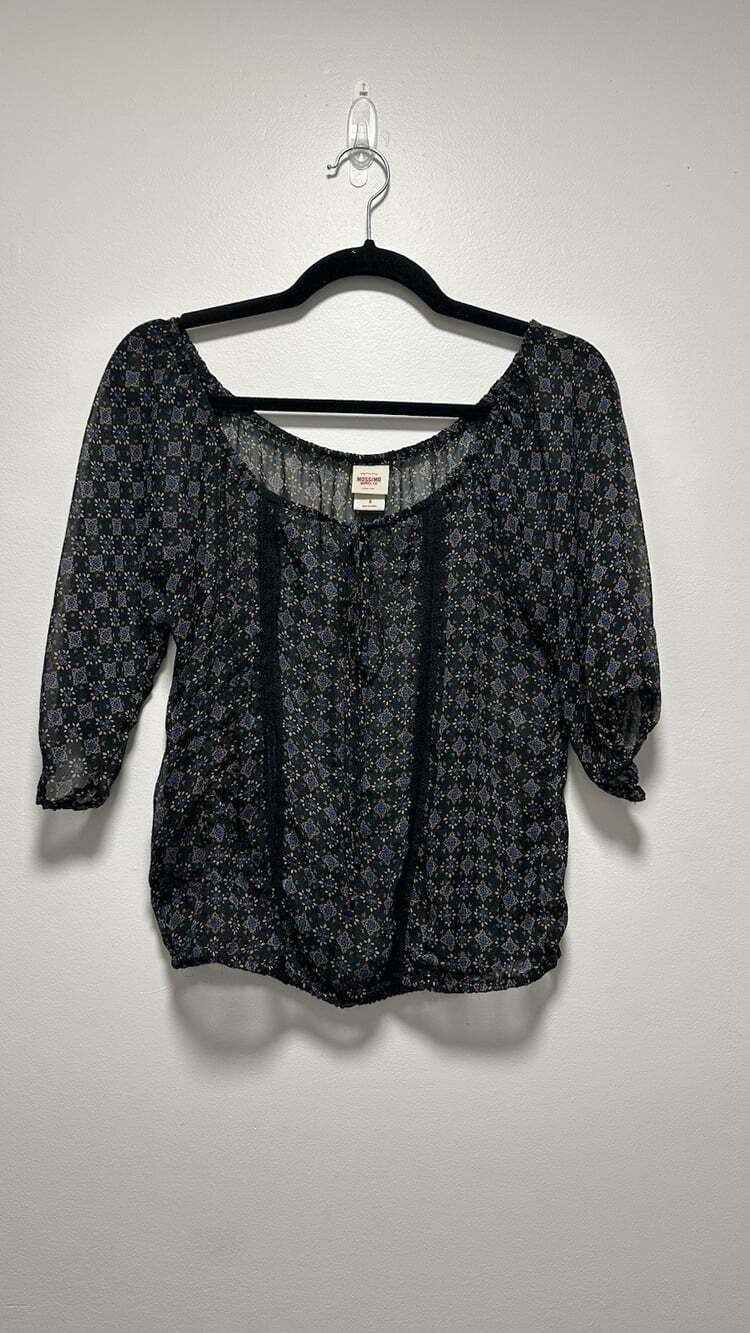Mossimo Women's Sheer Paisley Y2K Sheer Boho Cropped Top Size Small Baby Doll
